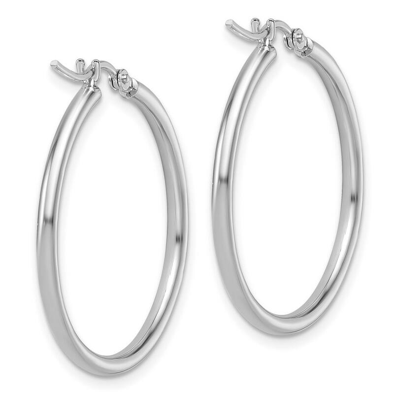 Curata 14k White Gold 30x2mm Polished Hinged Hoop Earrings