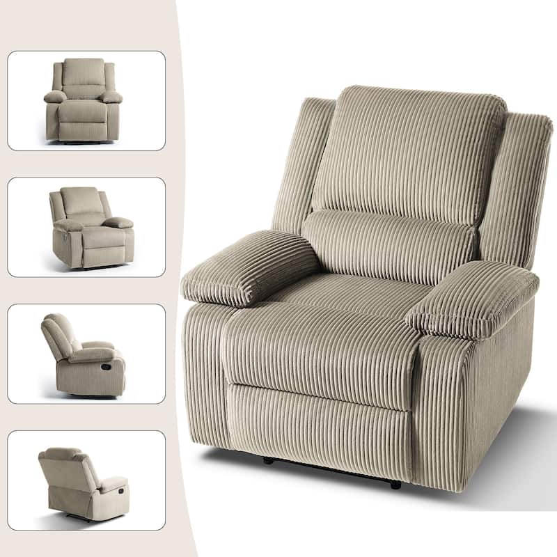 2 Set Corduroy Manual Recliner Glider Club Chair with Footrest