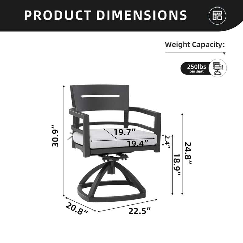 2-Piece Outdoor Aluminum Swivel Rocker Set with Sunbrella Fabric Cushions - Ember Black‌