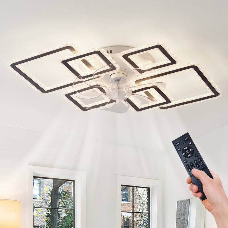 33-inchBlack Ceiling Fan with Lights Remote Control and APP Control, Dimmable with Remote 7 Blades 6 Speeds of Wind - Black