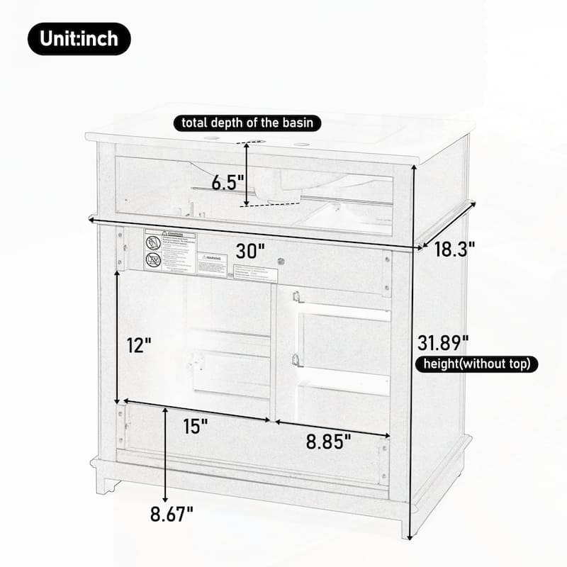 30" Bathroom Vanity with Sink and One Tip-out Drawer