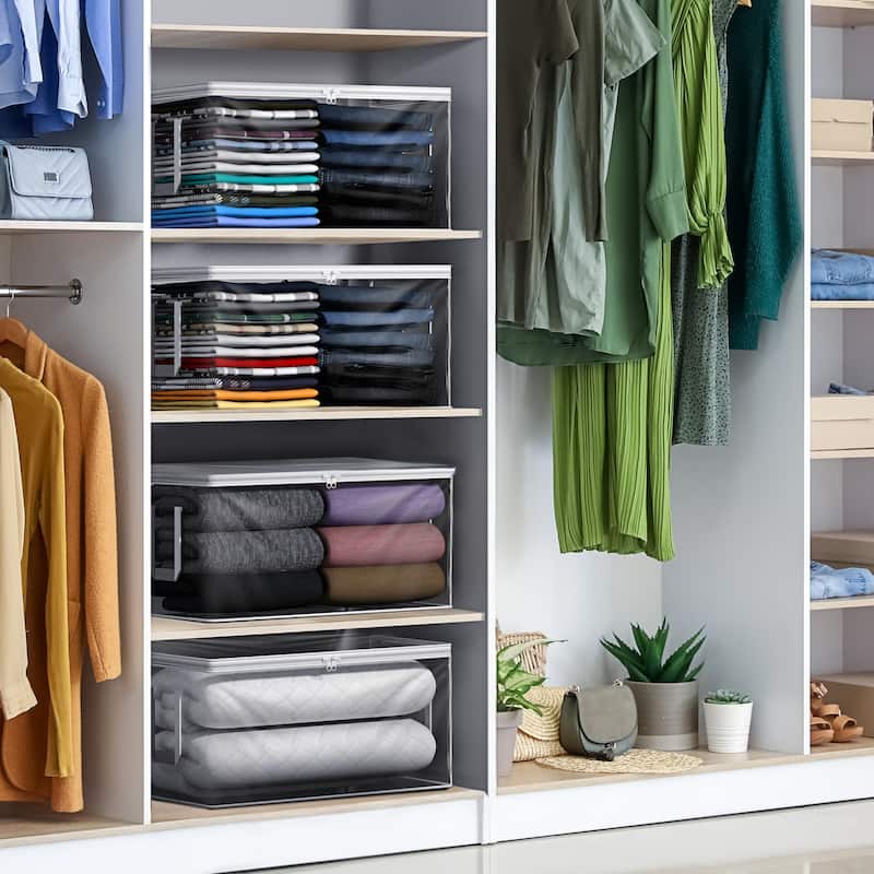 Sorbus Clear Storage Bag, 90L Foldable Large Plastic Bags with Zipper & Carry Handles