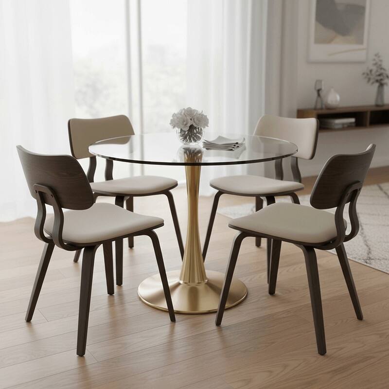 Bristol Round Dining Table with Glass Top and Steel Pedestal Base for Kitchen and Dining Room