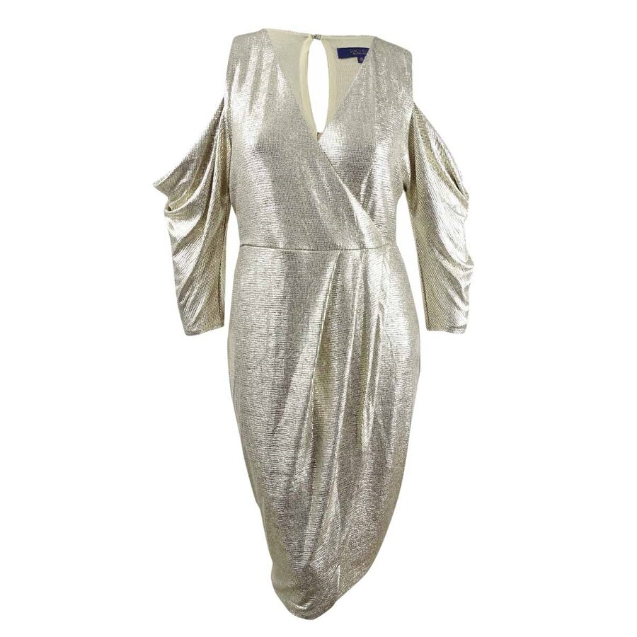 rachel roy pleated metallic wrap dress