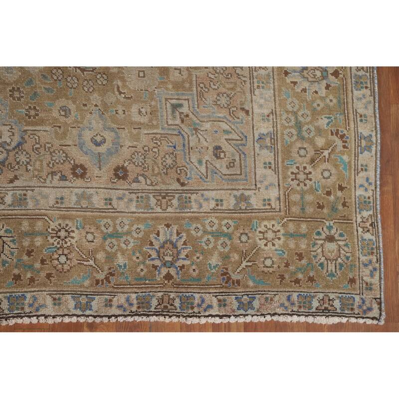 Hand Knotted Oriental 100% Wool Carpet Traditional Medallion Yellow & Gold Tabriz Area Rug - 9' 9'' X 6' 7''