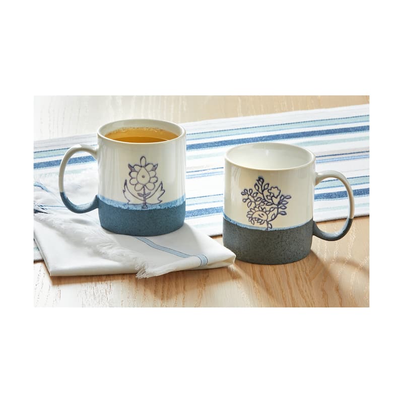 Vine Block Print Ceramic Mug - 16oz Multicolor Drinkware for Spring - Dishwasher Safe, 3.6"L x 3.6"W x 4.2"H