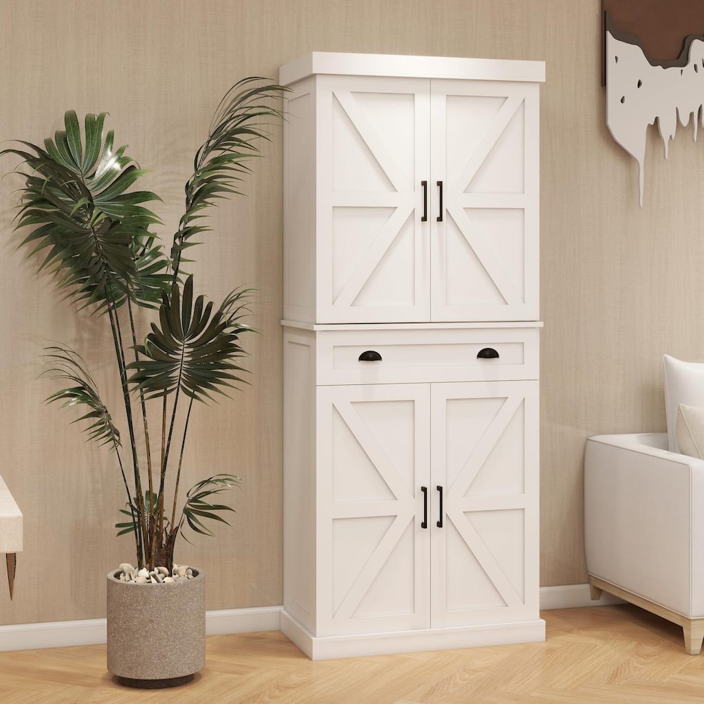 71" Kitchen Pantry Storage Cabinet with 4 Doors, 1 Drawer, 2 Adjustable Shelves