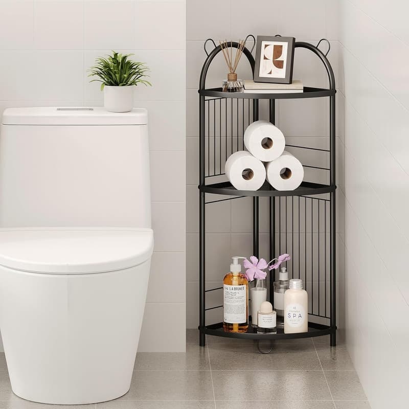 3 Tier Corner Bathroom Shelf Metal Short Corner Stand Shelf - Black