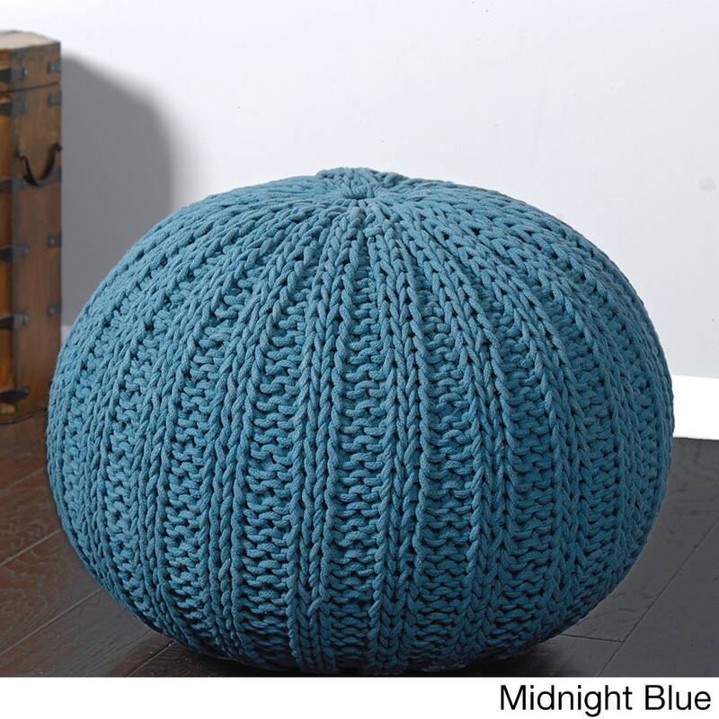 LR Home Sutton Hand-knitted Cable Cotton Pouf Ottoman