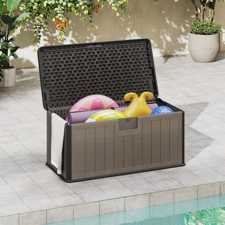 HDPE Outdoor Storage Deck Box with Aluminum Lid and Bench Top - 51" x 25" x 23"