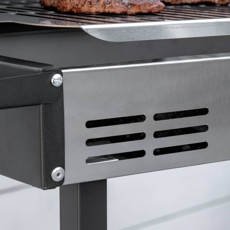 Outsunny BBQ Rotisserie Grill Roaster Charcoal Spit Roasting Machine for Chicken Turkey w/ Grill Grate, Shelves & Wind Deflector