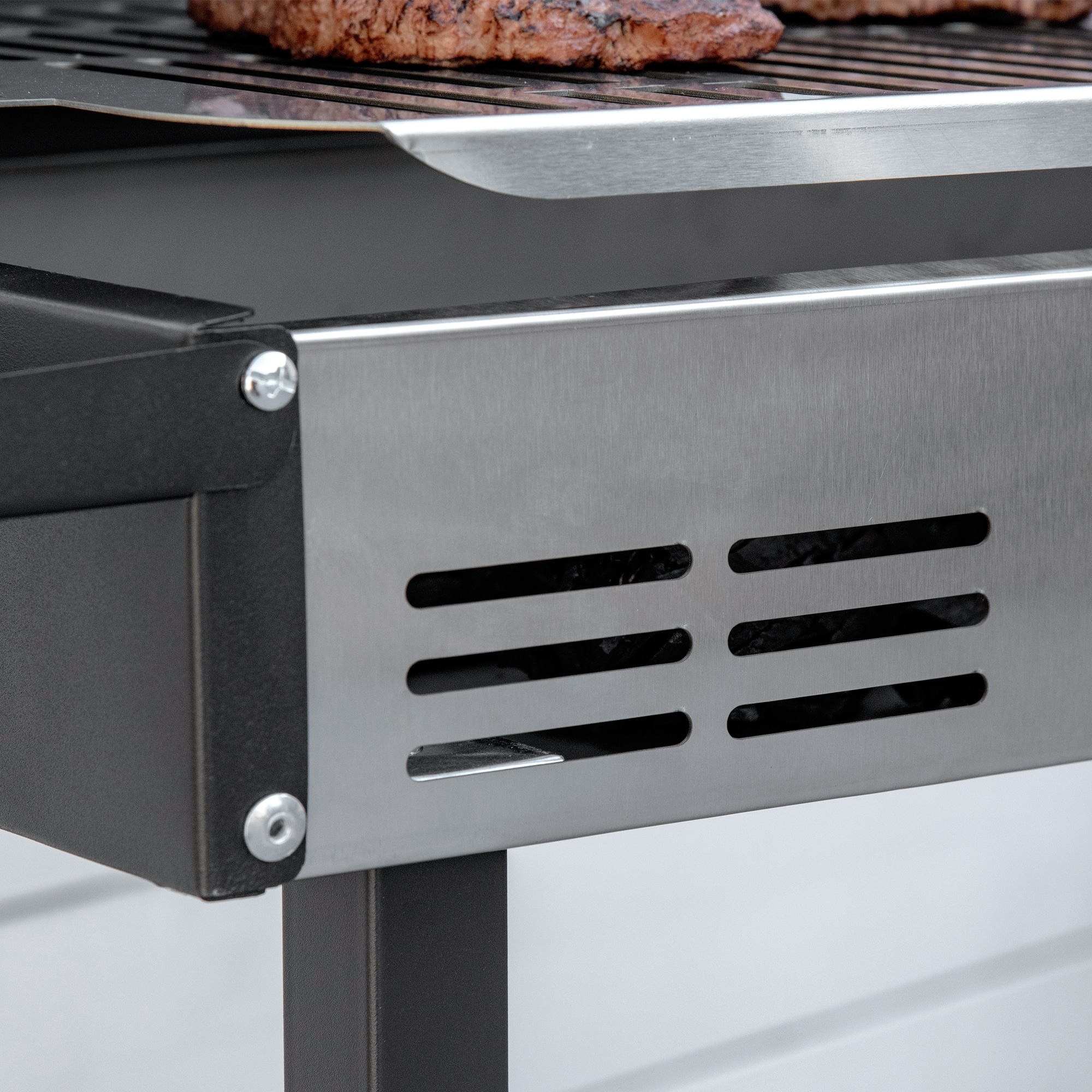 Outsunny BBQ Rotisserie Grill Roaster Charcoal Spit Roasting Machine for Chicken Turkey w/ Grill Grate, Shelves & Wind Deflector