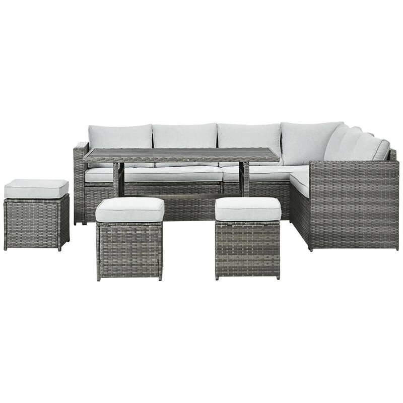 7PCS PE Rattan Patio Set, L Shape Sectional Storage, Weatherproof