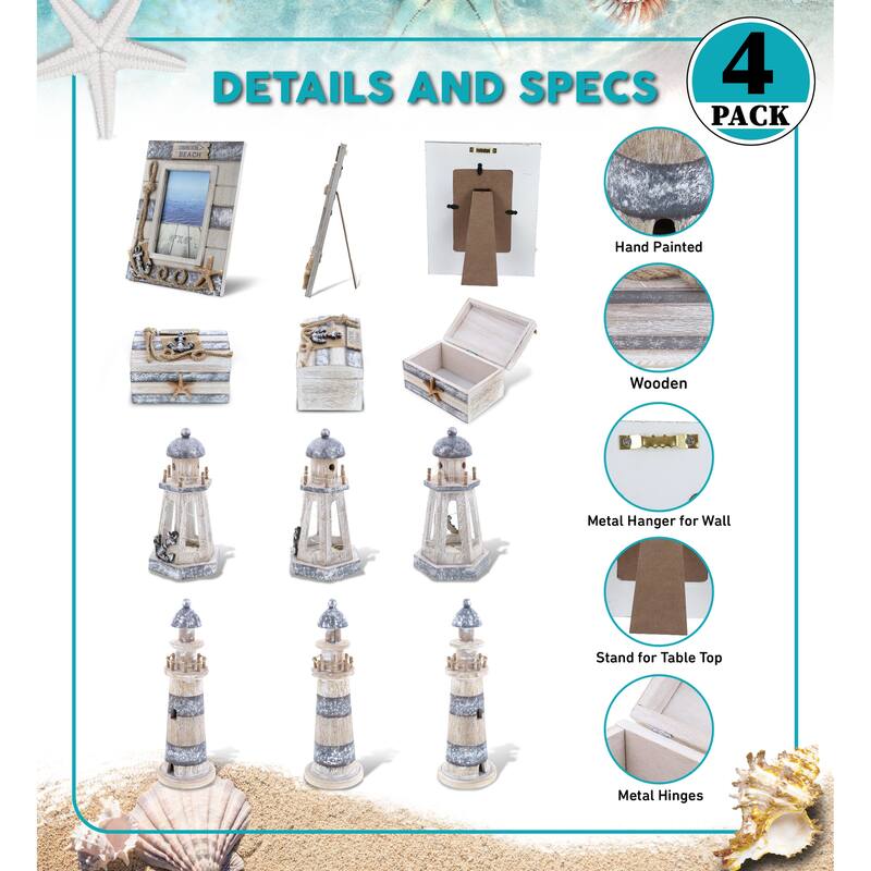 CoTa Global Silver Sea Nautical Collection - Handcrafted - 4 Pcs Set - 9.5″Lx7.5″Wx0.5″H