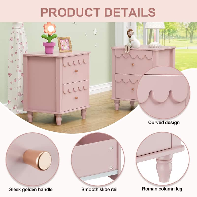 2 Drawers Nightstand Curved Design Cloud Bedside Table