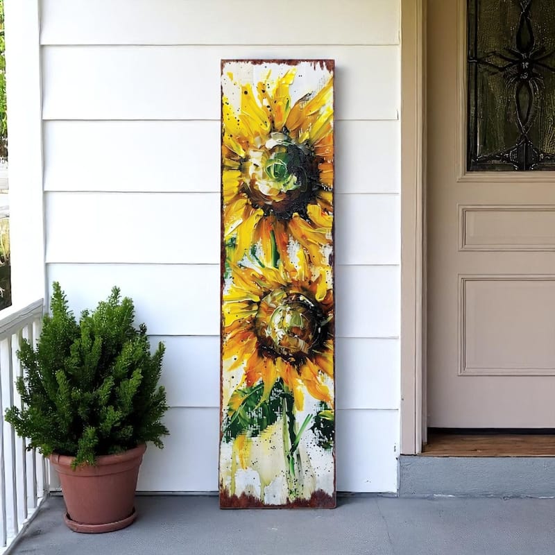 HomeRoots 36" White And Yellow Solid Wood Sunflowers Porch Sign - Yellow/White - Wood