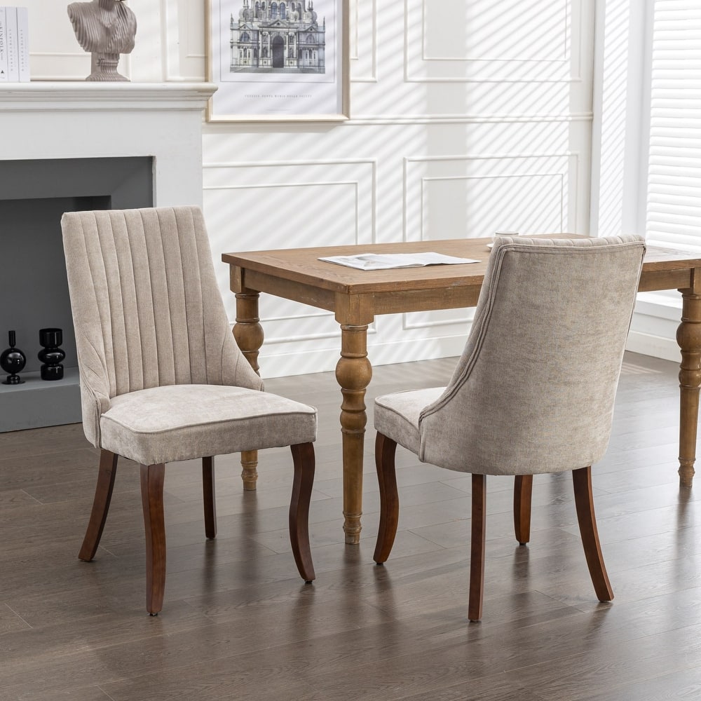 Roomfitters Dining Chairs Set of 2, Velvet Upholstered Channel Back Accent Chairs with Curved Solid Wood Legs