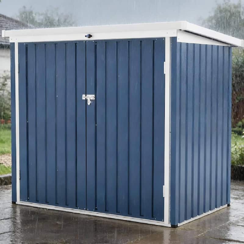 Outdoor Trash Can Storage Box with Lock Latch for Backyard, Patio & Garden Tool Organization - Blue