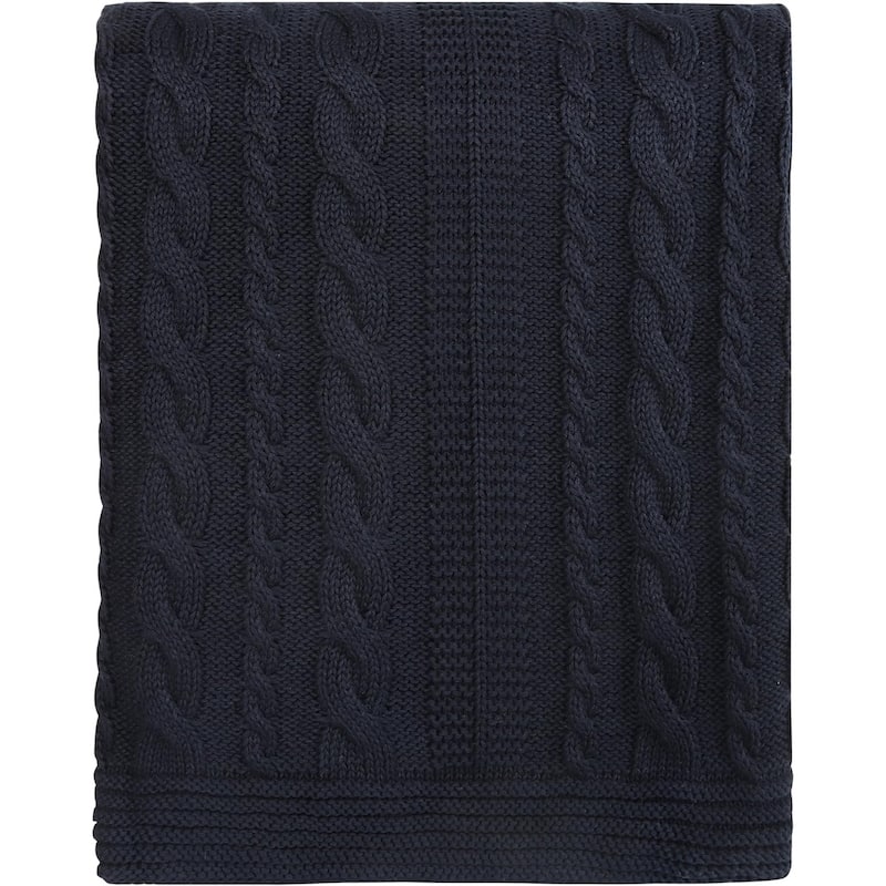 Delara Organic Cotton Throw Blanket 50x70 inches, GOTS Certified Cable Knitted Throws Blanket for Sofa Couch Bed, Baby Nursery