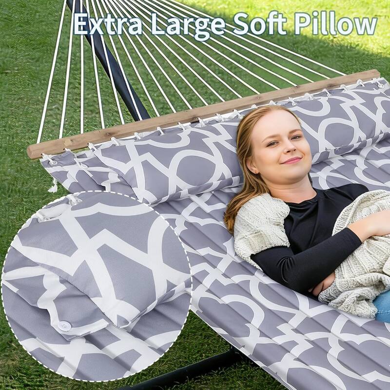 Outdoor Portable 475lbs Capacity Double Hammock with Stand for Patio Backyard Poolside