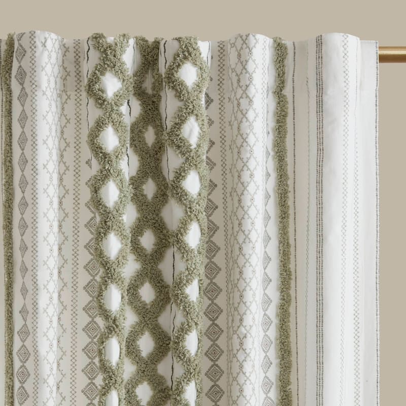 INK+IVY Imani Cotton Printed Single Curtain Panel with Chenille Stripe and Lining