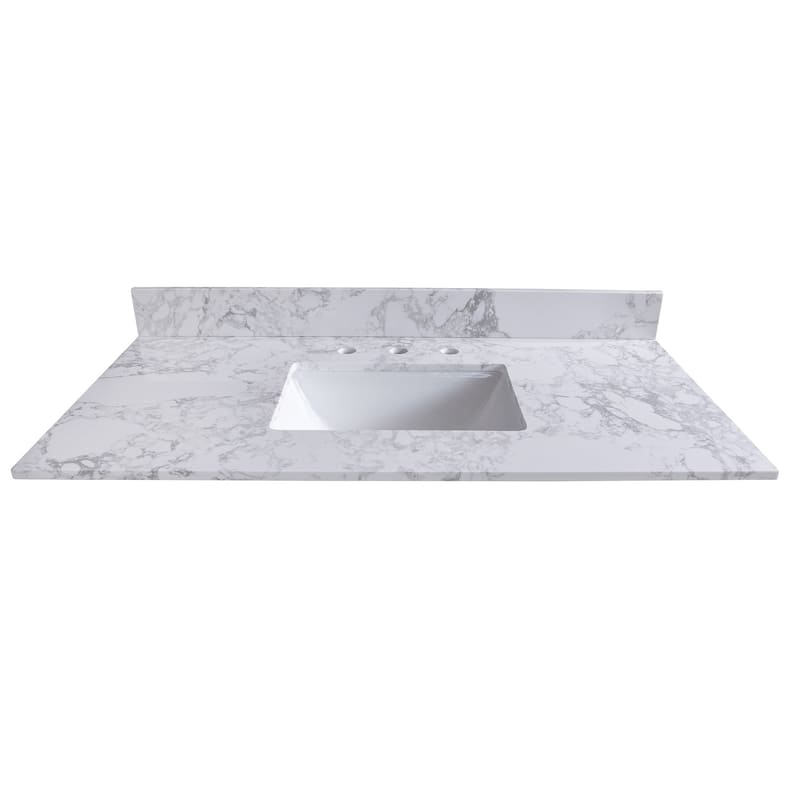 31 in./ 37 in./ 43 in./ 49 in. Carrara White Engineered Stone Bathroom Vanity Top with Ceramic Sink