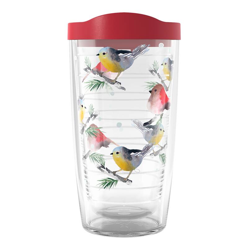 Tervis Sara Berrenson Chickadee Christmas Holiday Made in USA Double Walled Insulated Travel Tumbler, Classic - 16oz