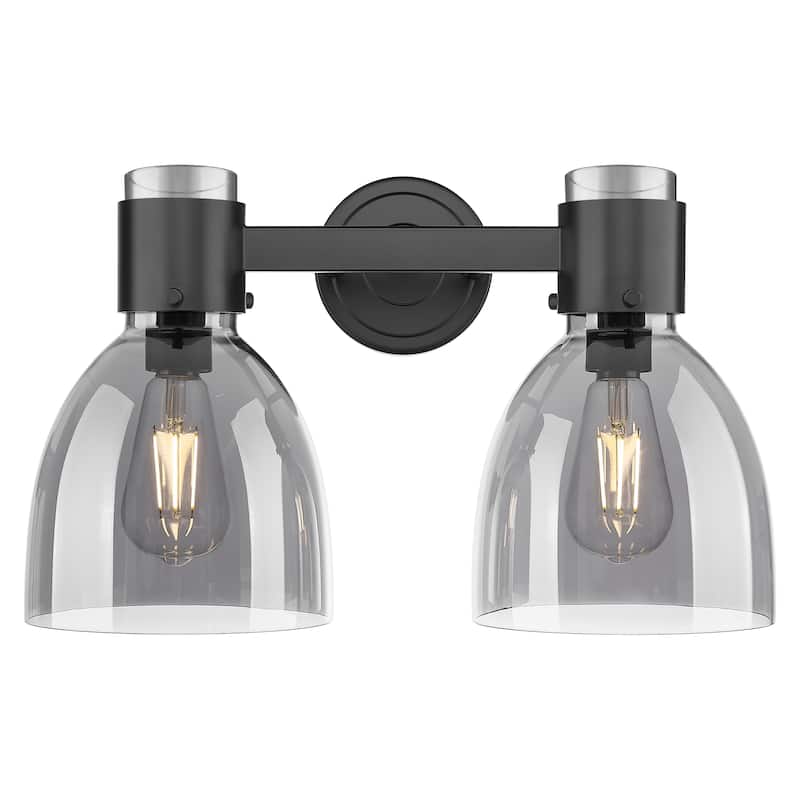Innovations Lighting Downtown Urban - Lawton Bell - 2 Light 16" Wall-Mounted Bath Vanity Light - Matte Black, Light Smoke