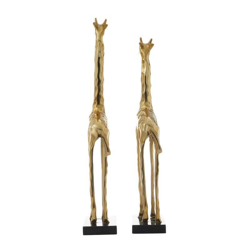 Aluminum Metal Giraffe Sculpture - Set of 2 Gold - Roche River Decor - 4"W x 6"L x 27"H