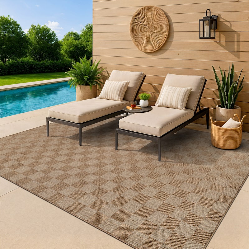 World Rug Gallery Checkered Indoor/Outdoor Flat Woven Area Rug