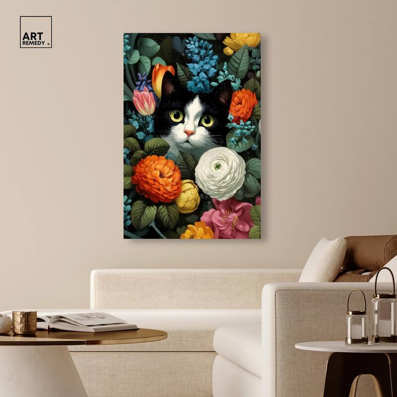 Secret Garden Cat Canvas by Art Remedy, Gallery Wrapped