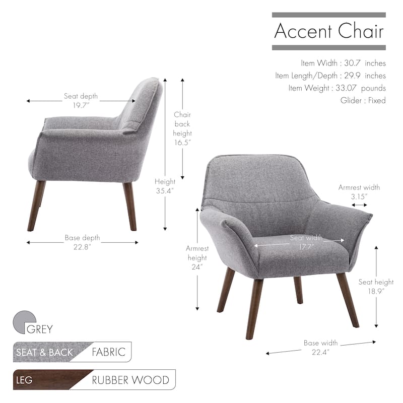 Porthos Home Llya Accent Chair, Fabric Upholstery, Rubberwood Legs