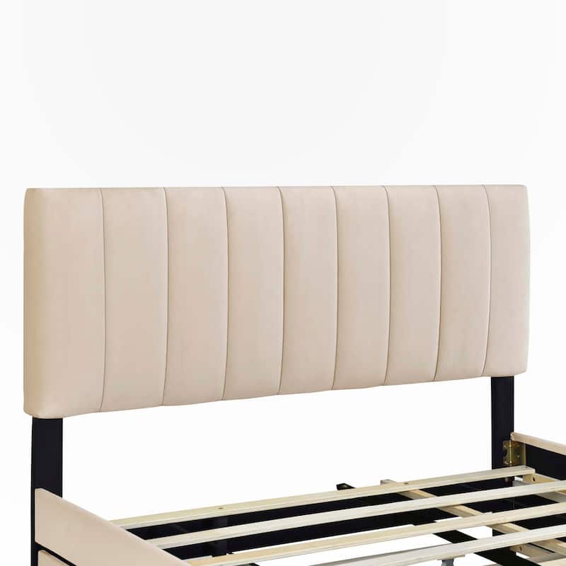 Queen Size Velvet Upholstered Platform Bed with Twin XL Trundle