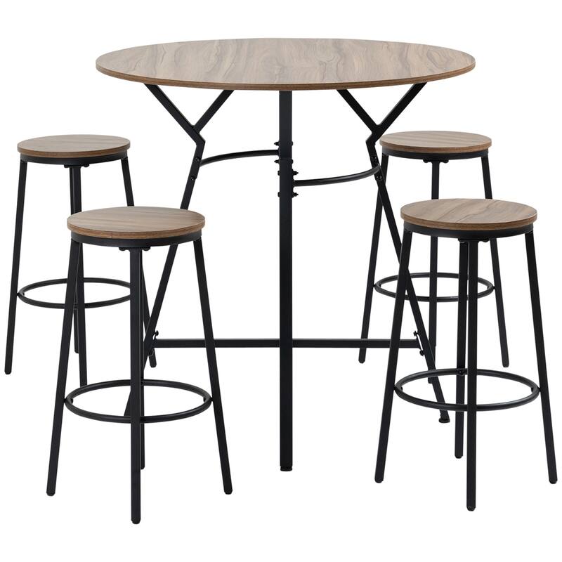 5-Piece Bar Table and Chairs Set, Space Saving Dining Table w/4 Stools