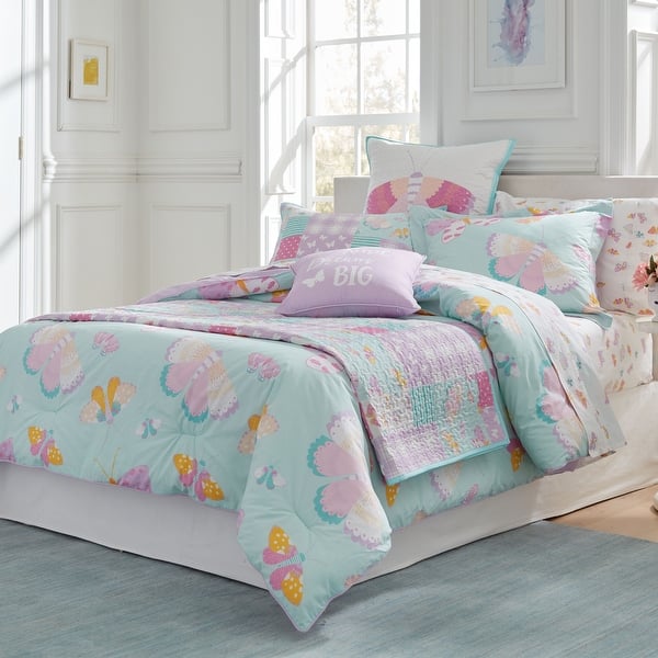 slide 2 of 3, Lullaby Bedding Butterfly Fairy Cotton Quilted Euro Shams White - 26 x 26
