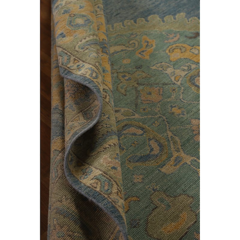 Hand Knotted Oriental 100% Wool Carpet Transitional Medallion Navy Blue & Blues Oushak Area Rug - 10' 2'' X 8' 4''