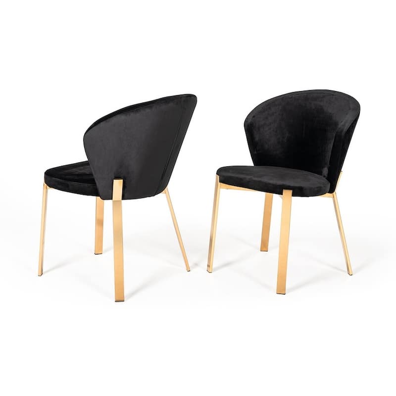 Set of Two Black Velvet Rosegold Dining Chairs