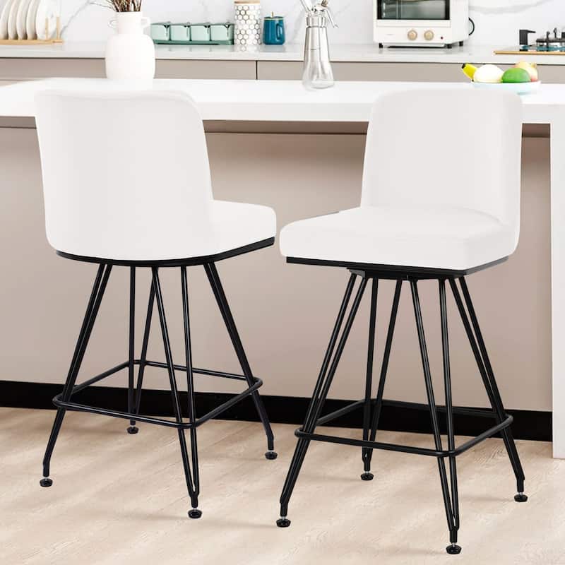 26" Leather/Velvet Swivel Counter Height Bar Stools - 38.2"H x 17.7"W x 19.1"D