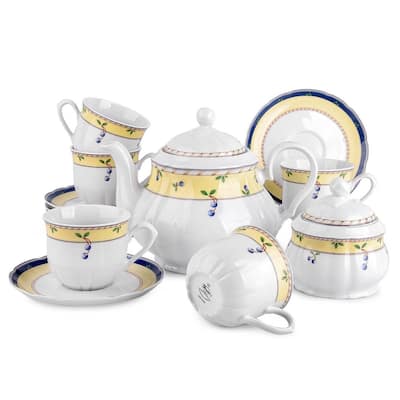 Blueberry Porcelain Tea Set of 14 for 6 pers.