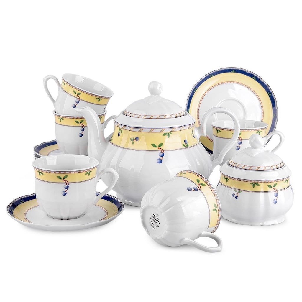 Blueberry Porcelain Tea Set of 14 for 6 pers.