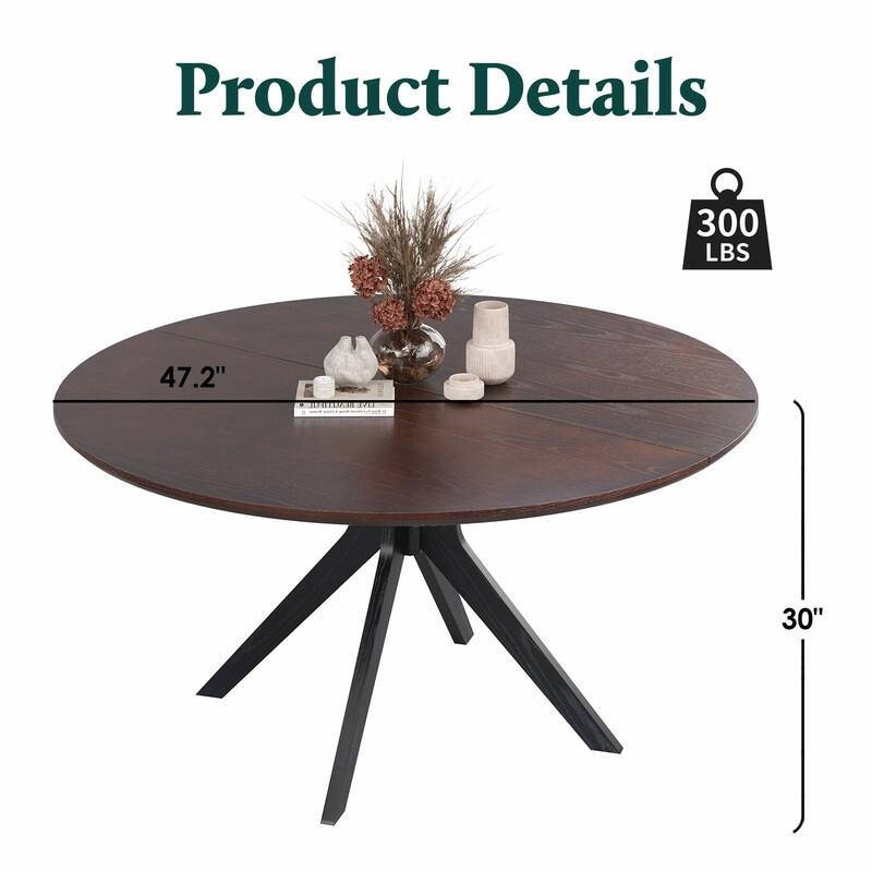 47.2" Solid Wood Round Dining Table - Kitchen Table for 4-6 with Intersecting Pedestal Base