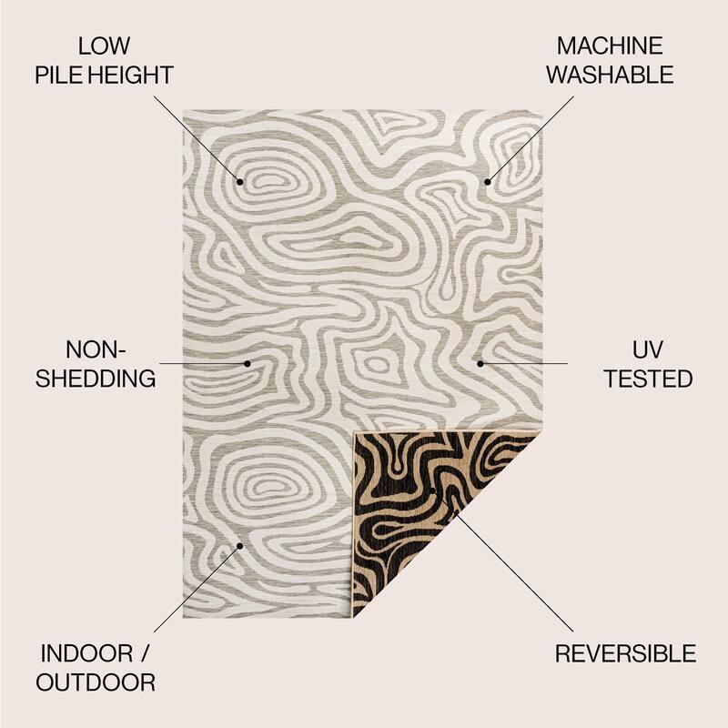 JONATHAN Y Reversible Janus Modern Bohemian Abstract Organic Machine-Washable Gray/Cream Indoor/Outdoor Rug