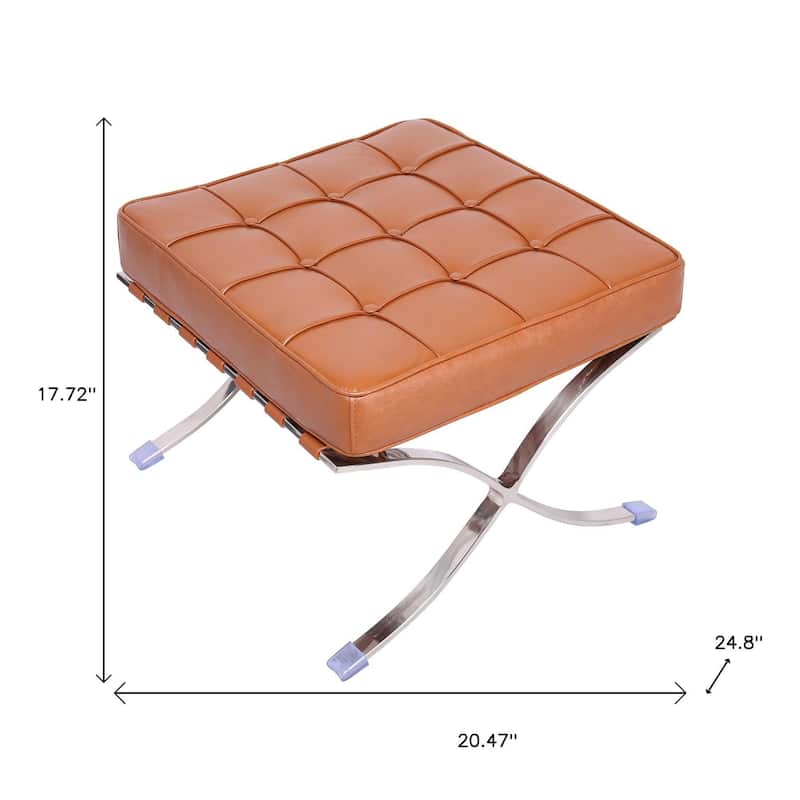 HomeRoots 20" Amber and Silver Leather Tufted Ottoman