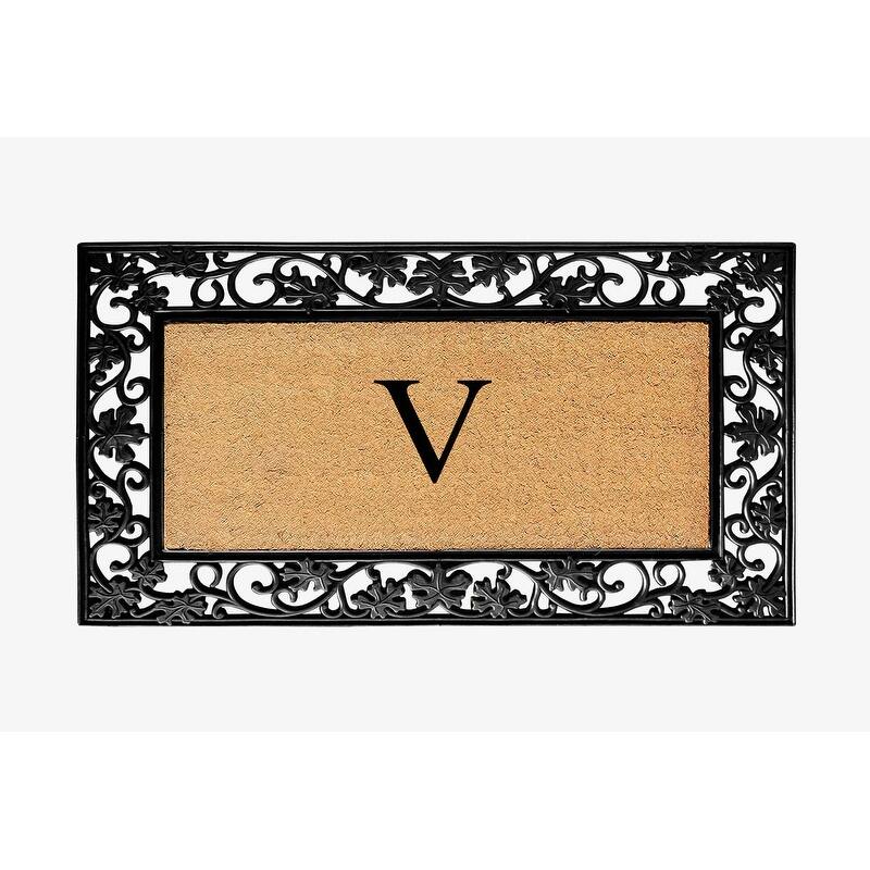 A1HC Rubber and Coir Dirt Trapper Heavy Weight Large Monogrammed Doormat, Black - V