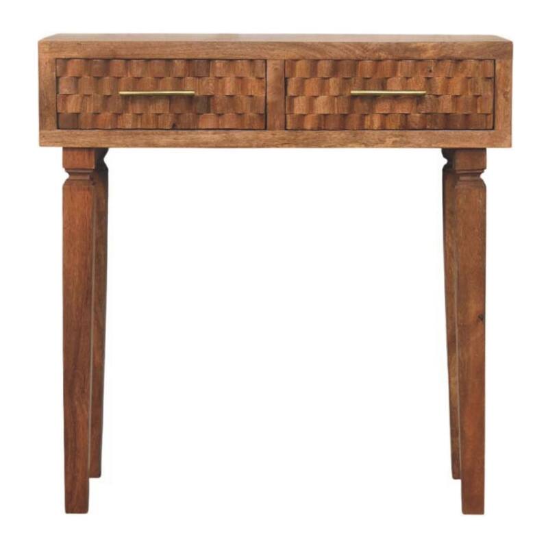 Artisan Furniture Solid Wood Arno Console Table in Golden Teak, 2-Drawers - N/A
