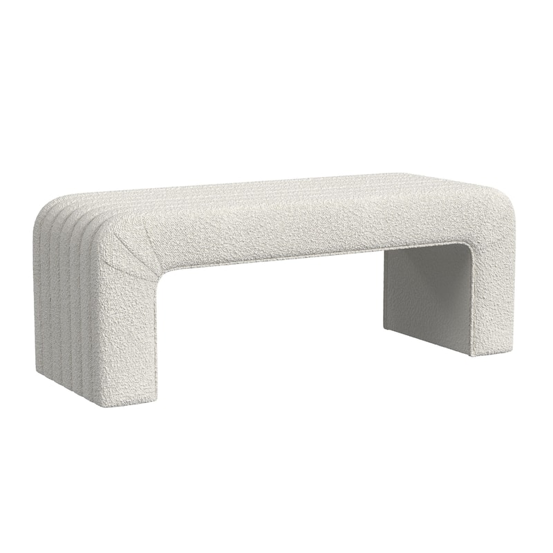 Gus Bench, Curved Arch Design, Cream Channel Tufted Velvet 48 Inch