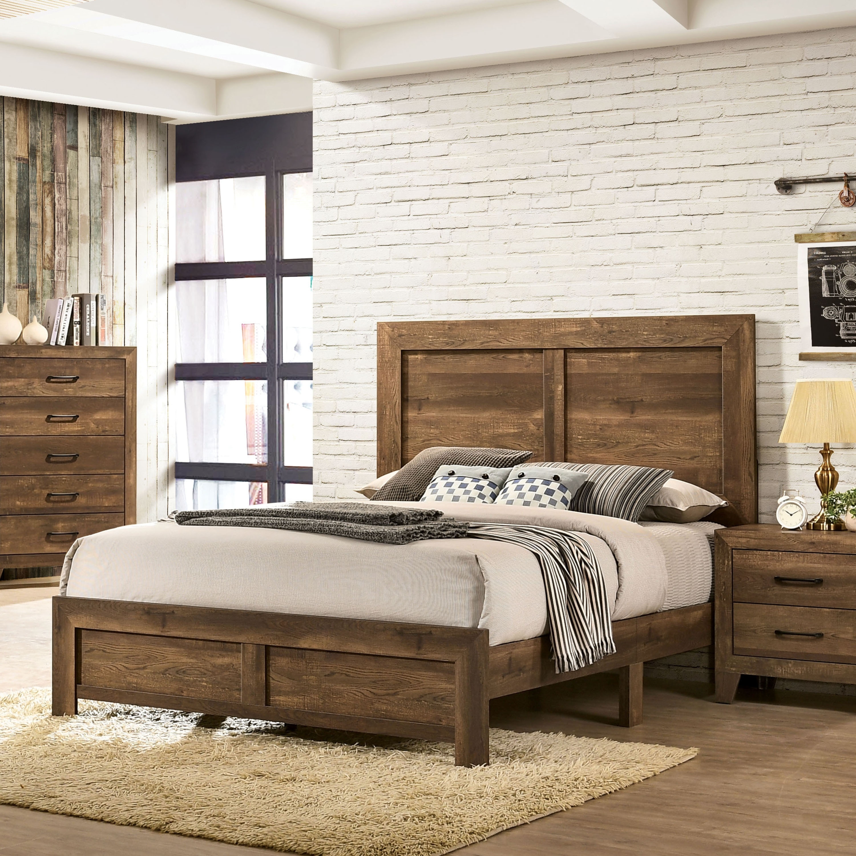 Furniture of America Loa Rustic Light Walnut Wood Panel Bed On Sale Bed  Bath  Beyond 30978015