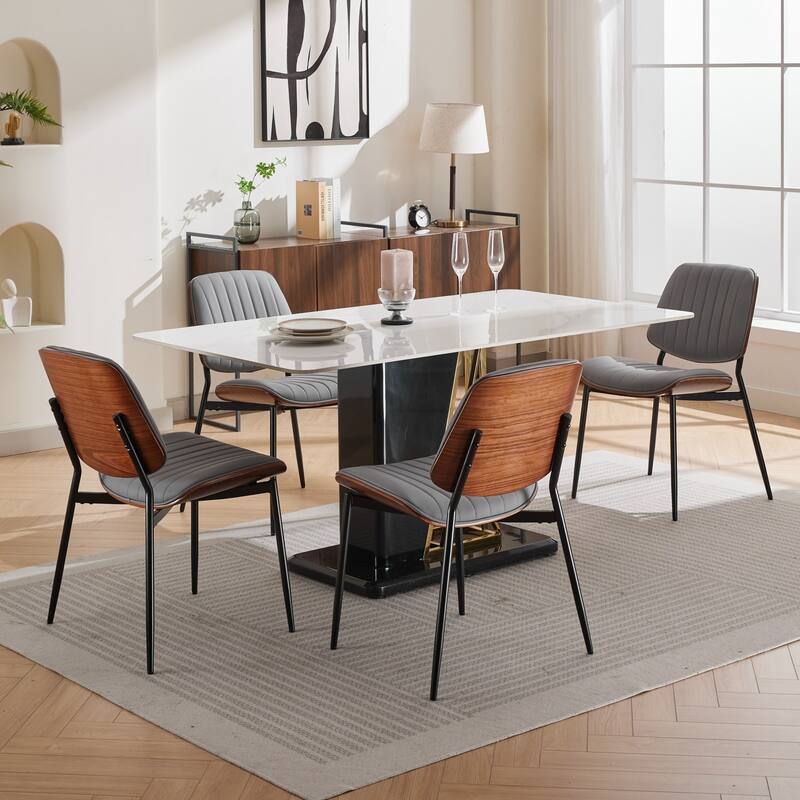 Dining Chairs Set of 2, PU Leather Upholstered Chairs, Kitchen Chairs with Bentwood Back, Metal Legs & Adjustable Foot