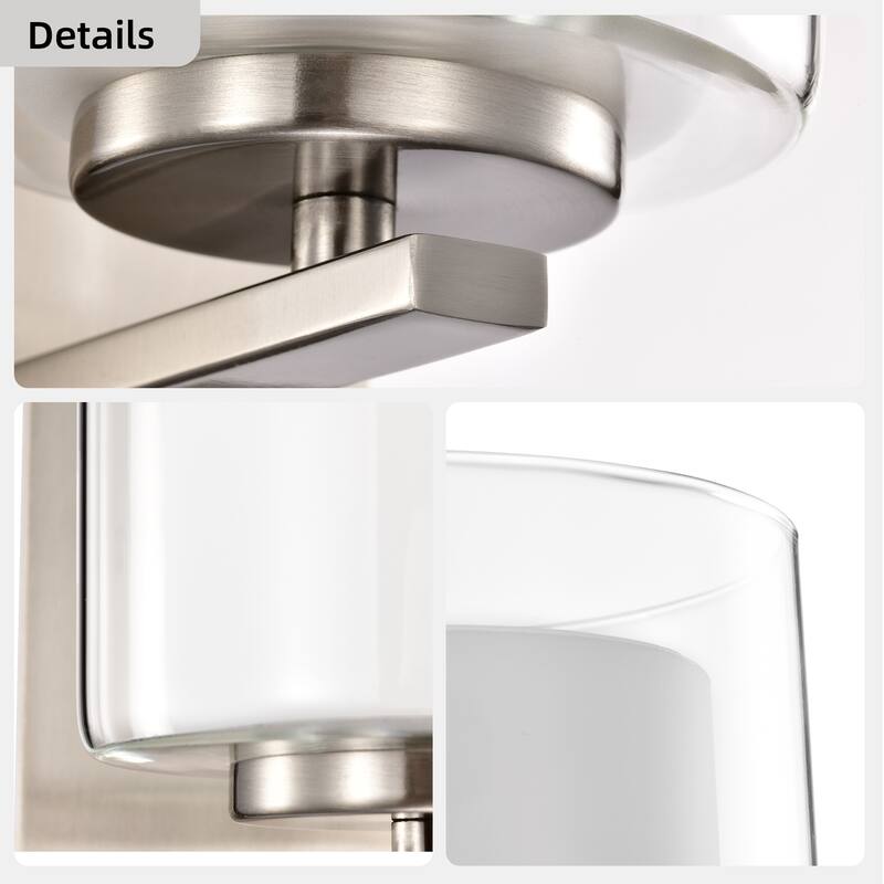 Matte Black/Brushed Nickel 1-Light Indoor Bathroom Vanity Light Wall Sconce with Dual Glass Shades