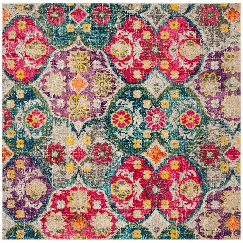 SAFAVIEH Monaco Elease Distressed Boho Rug - 6'7" Square - Grey/Fuchsia